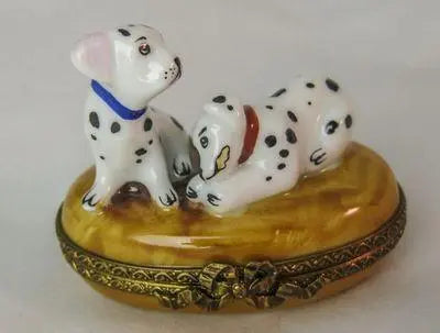 Dalmation Puppy Dogs Porcelain Limoges Porcelain Art Object, view 2