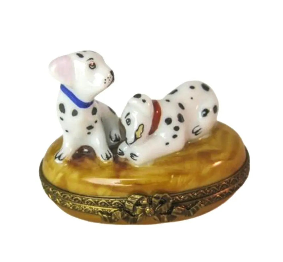 Dalmation Puppy Dogs Porcelain Limoges Porcelain Art Object, a hand-painted Limoges porcelain gift