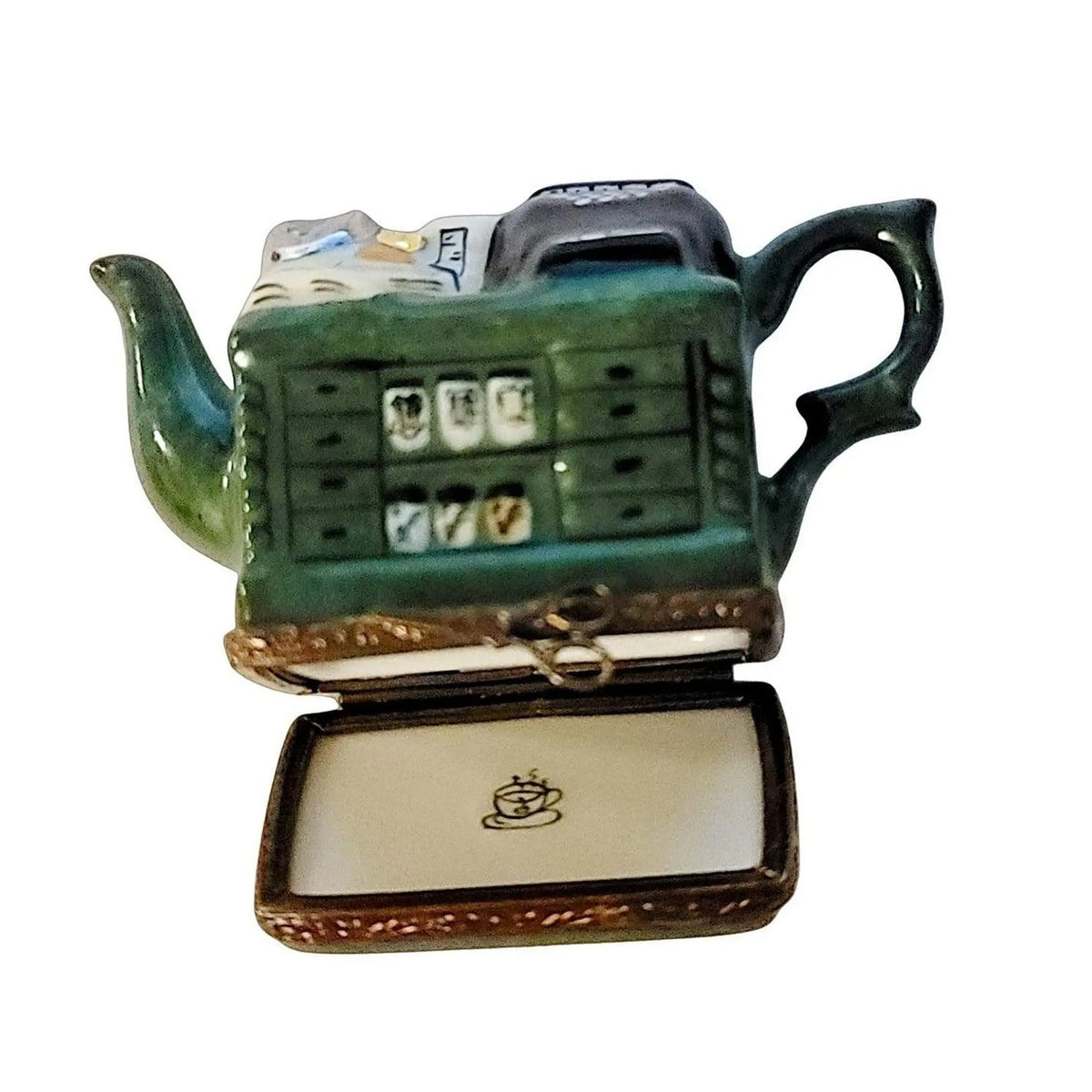 Dark Green Coffee Tea Shop Teapot Porcelain Art Object Limoges, view 2