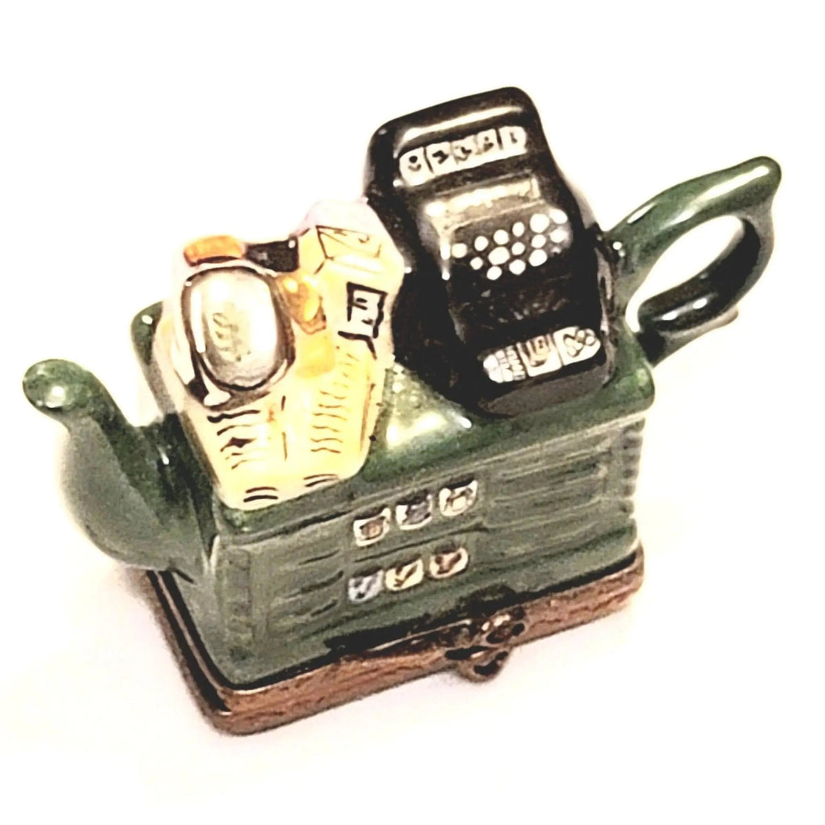 Dark Green Coffee Tea Shop Teapot Porcelain Art Object Limoges, a hand-painted Limoges porcelain gift