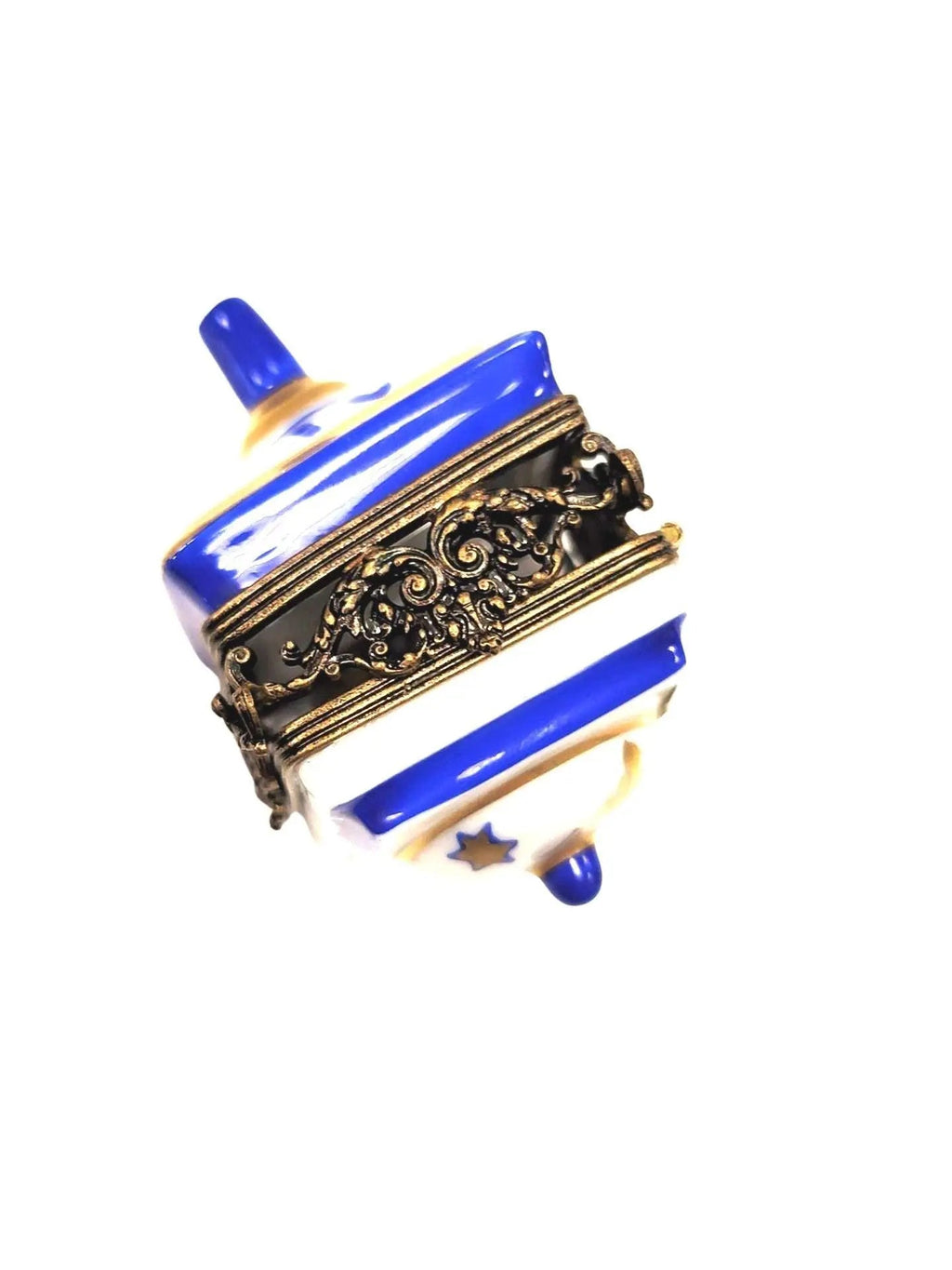 Treasured French collectible: Brass White Dreidel Limoges box, painted by hand