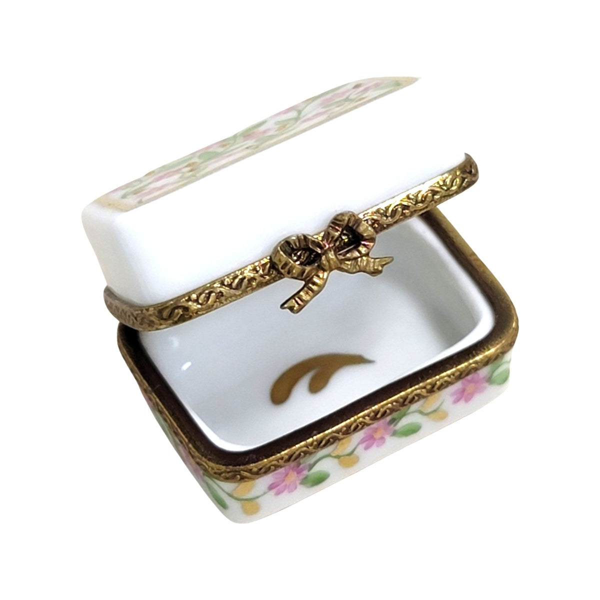 Small White Rectangle Limoges Porcelain Box, view 2