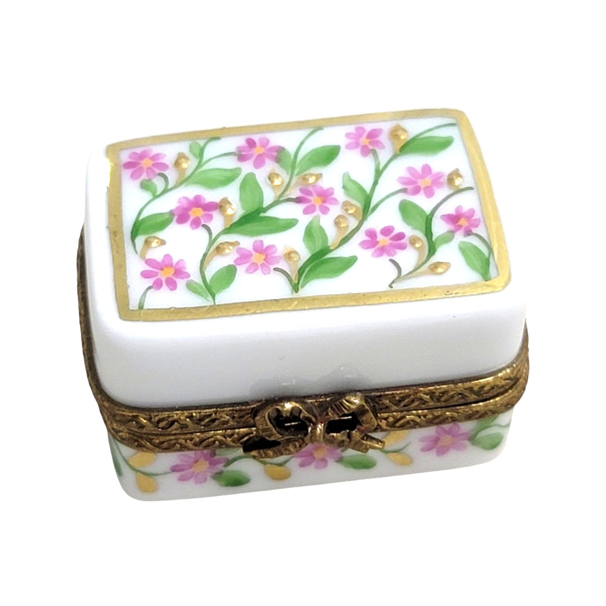 Small White Rectangle Limoges Porcelain Box, a hand-painted Limoges porcelain gift