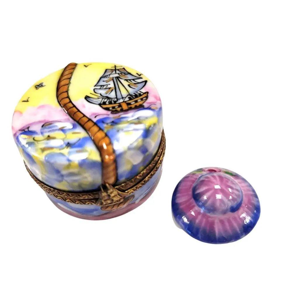 Every brushstroke by hand on the Designer Hat: Ship Hat Inside Limoges box from France