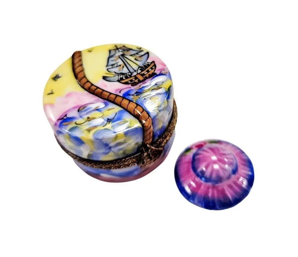 Fine art lovers will admire this Designer Hat: Ship Hat Inside Limoges box
