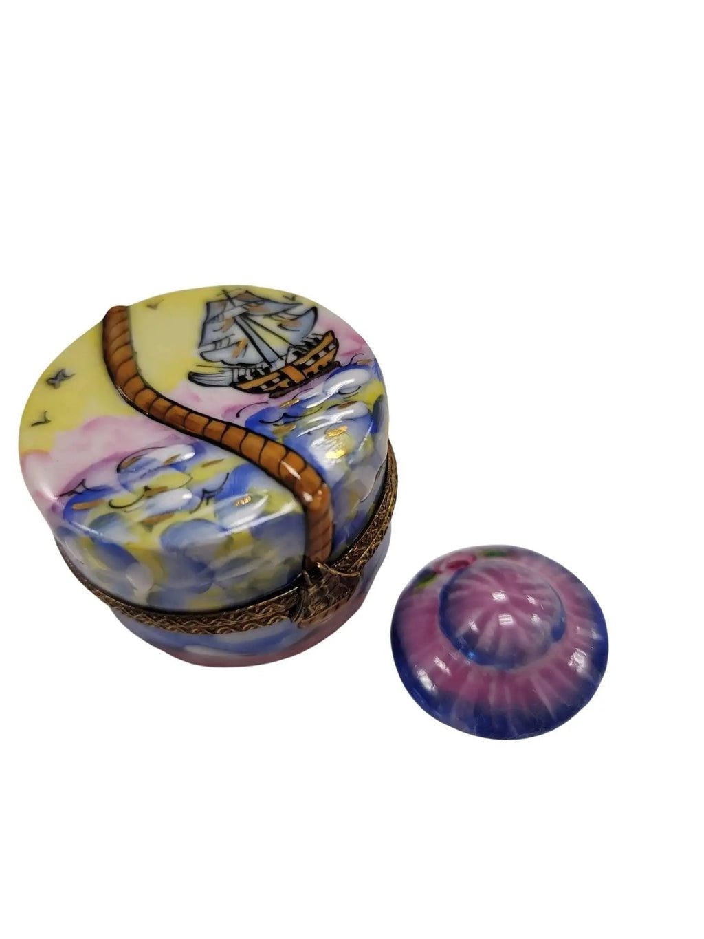 Hand-painted Designer Hat: Ship Hat Inside Limoges box, French artistry for lovers of fine art
