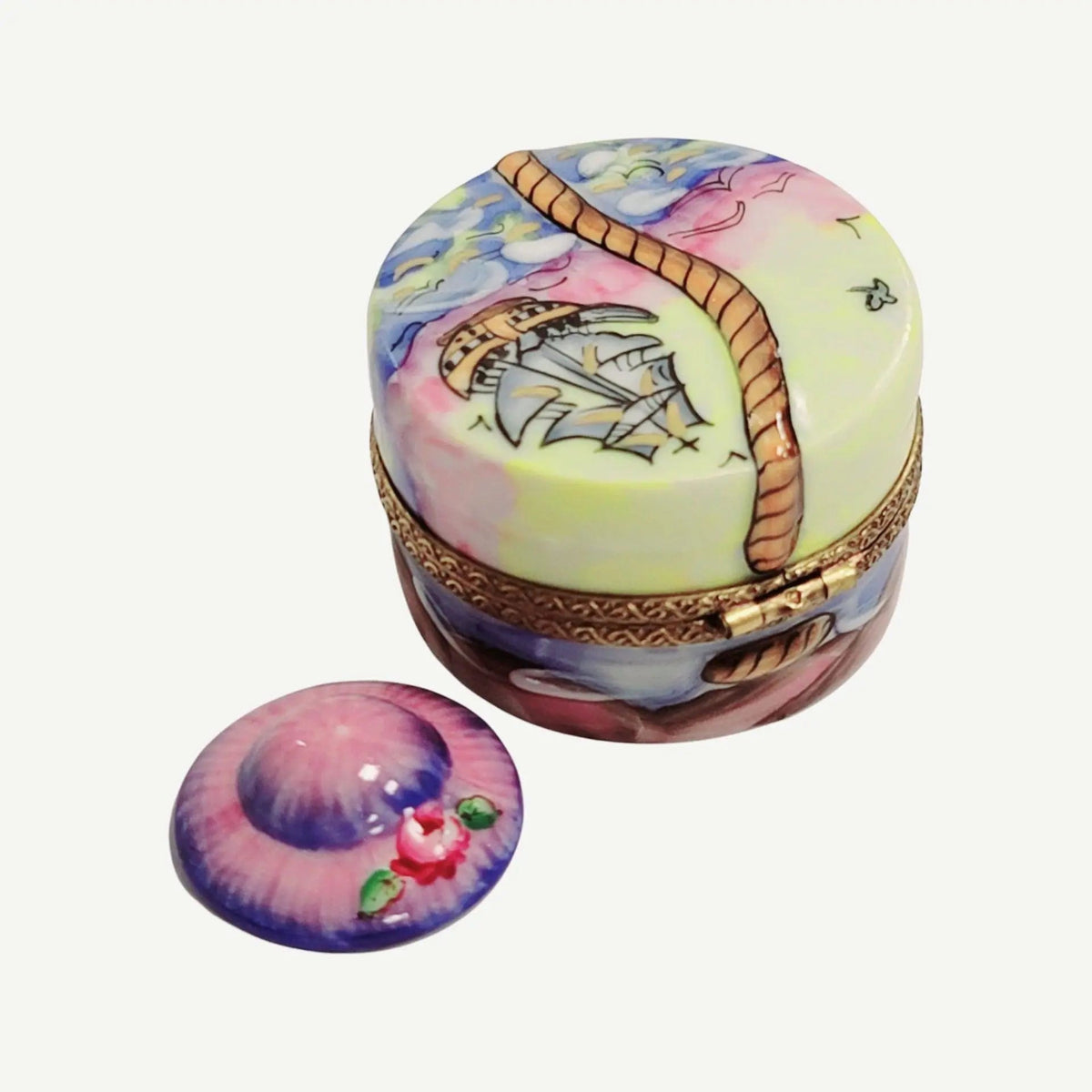 Collectible Designer Hat: Ship Hat Inside Limoges box with artisan brushwork