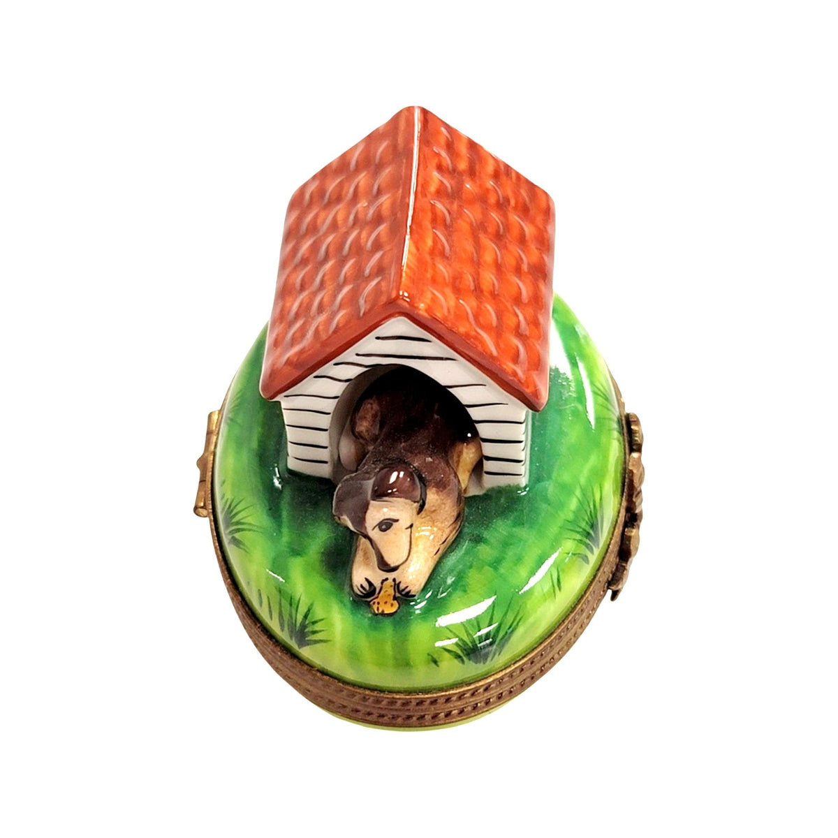 Dog in Dog House Limoges Box 1 USA, a hand-painted Limoges porcelain gift
