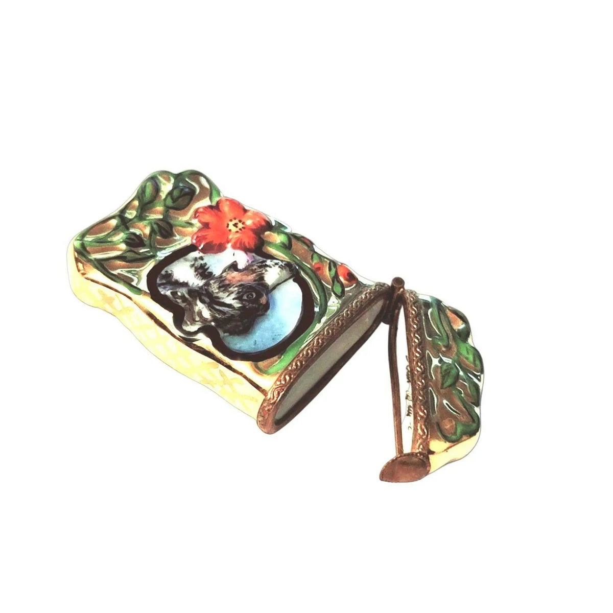 Collectible Lighter with Dog Limoges box with artisan brushwork