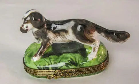 Dog Standing on Grass Limoges box painted by hand in Limoges, France, a gift to treasure