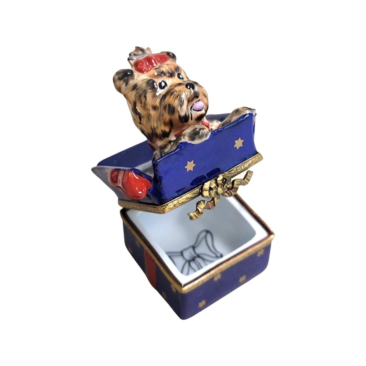 Dog in Blue Gift Box Present Porcelain Limoges Porcelain Art Object, view 2