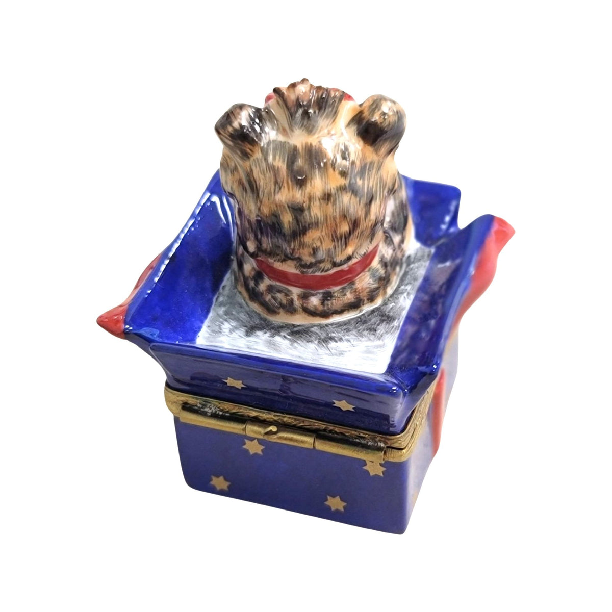 Dog in Blue Gift Box Present Porcelain Limoges Porcelain Art Object, view 3
