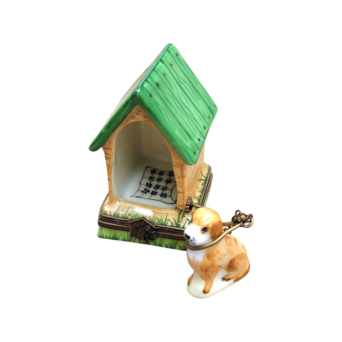 Dog on Chain in House Limoges Box, a hand-painted Limoges porcelain gift