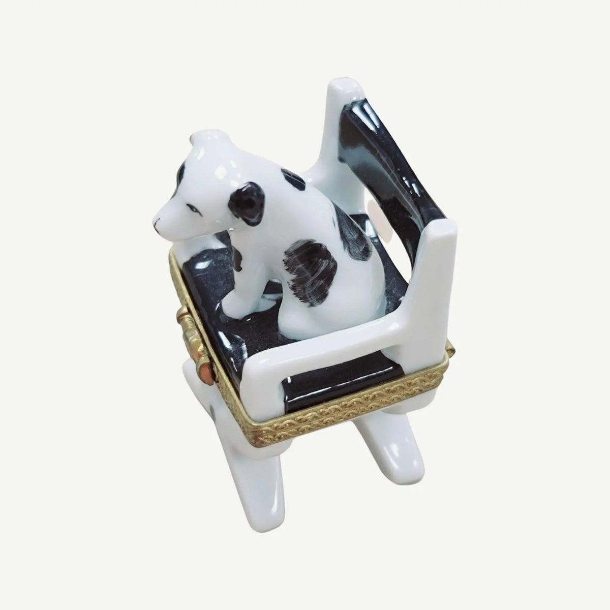 Fine art lovers will admire this Dog on Director Chair Limoges box