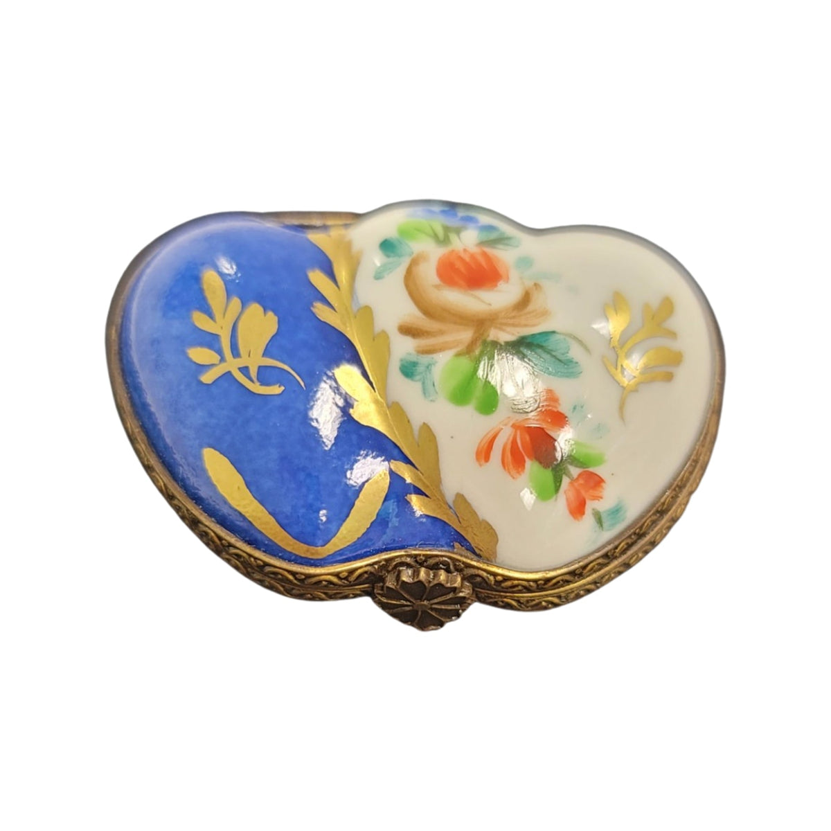 Double Blue Heart Limoges Porcelain Art Object, a hand-painted Limoges porcelain gift