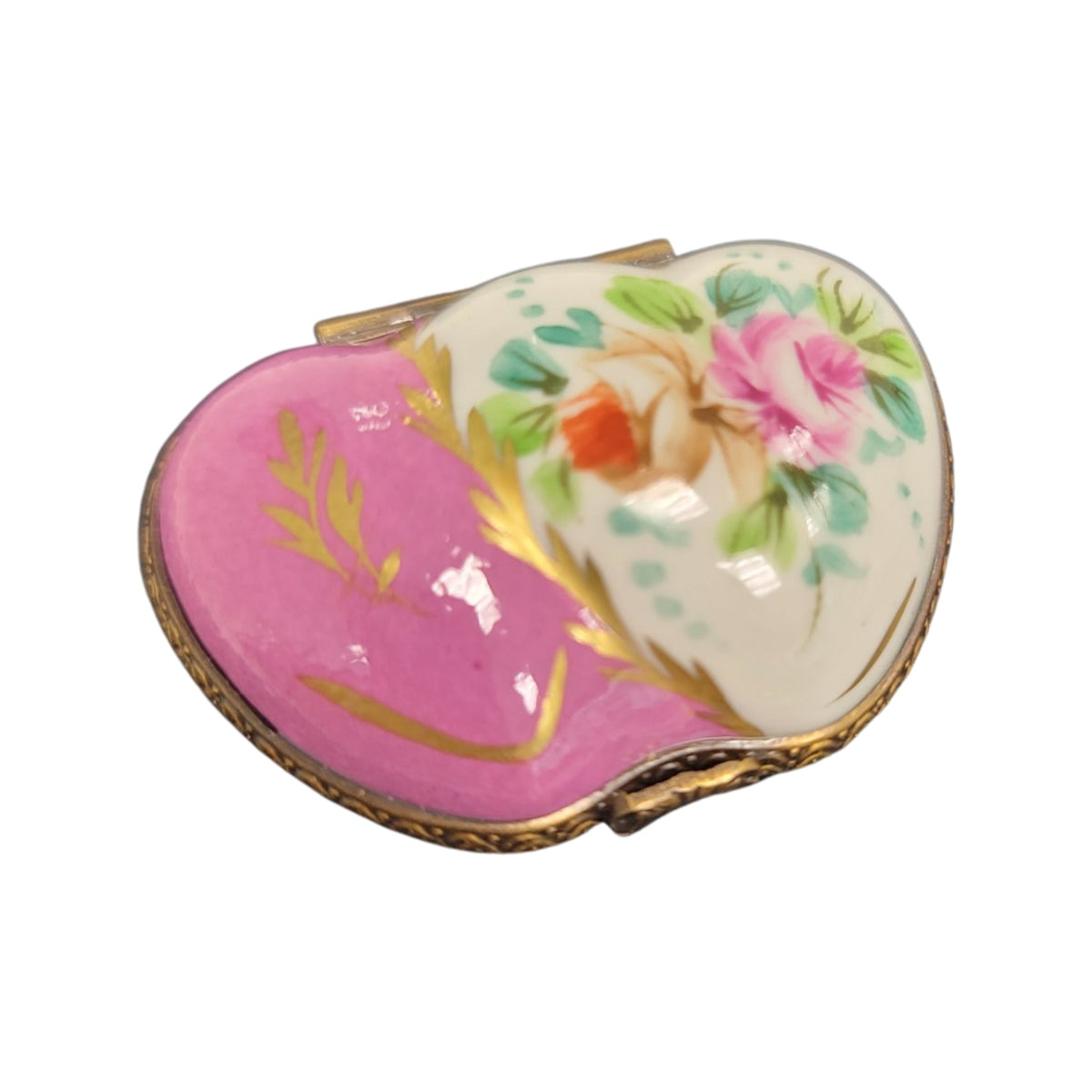 Double Pink Heart Limoges Porcelain Art Object, a hand-painted Limoges porcelain gift