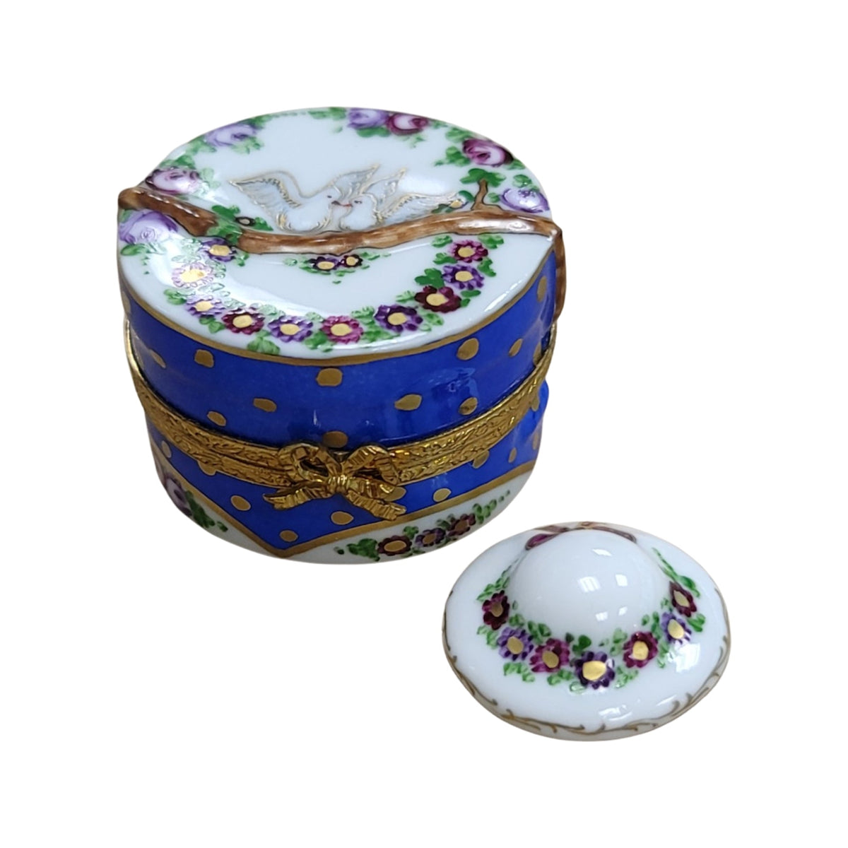 Doves Hat W Hat Inside Figurine Limoges Box for Collectors, a hand-painted Limoges porcelain gift