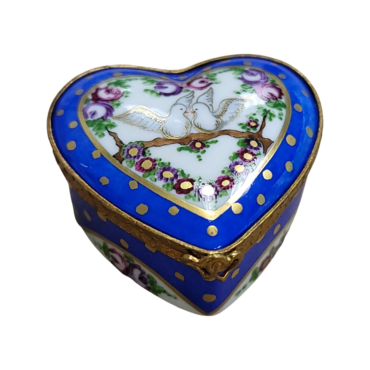 Treasured French collectible: Doves on Heart Limoges box, painted by hand
