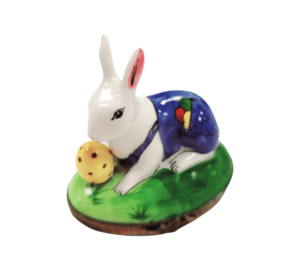 Rabbit with Removable Egg Easter Limoges Porcelain Art Object, a hand-painted Limoges porcelain gift