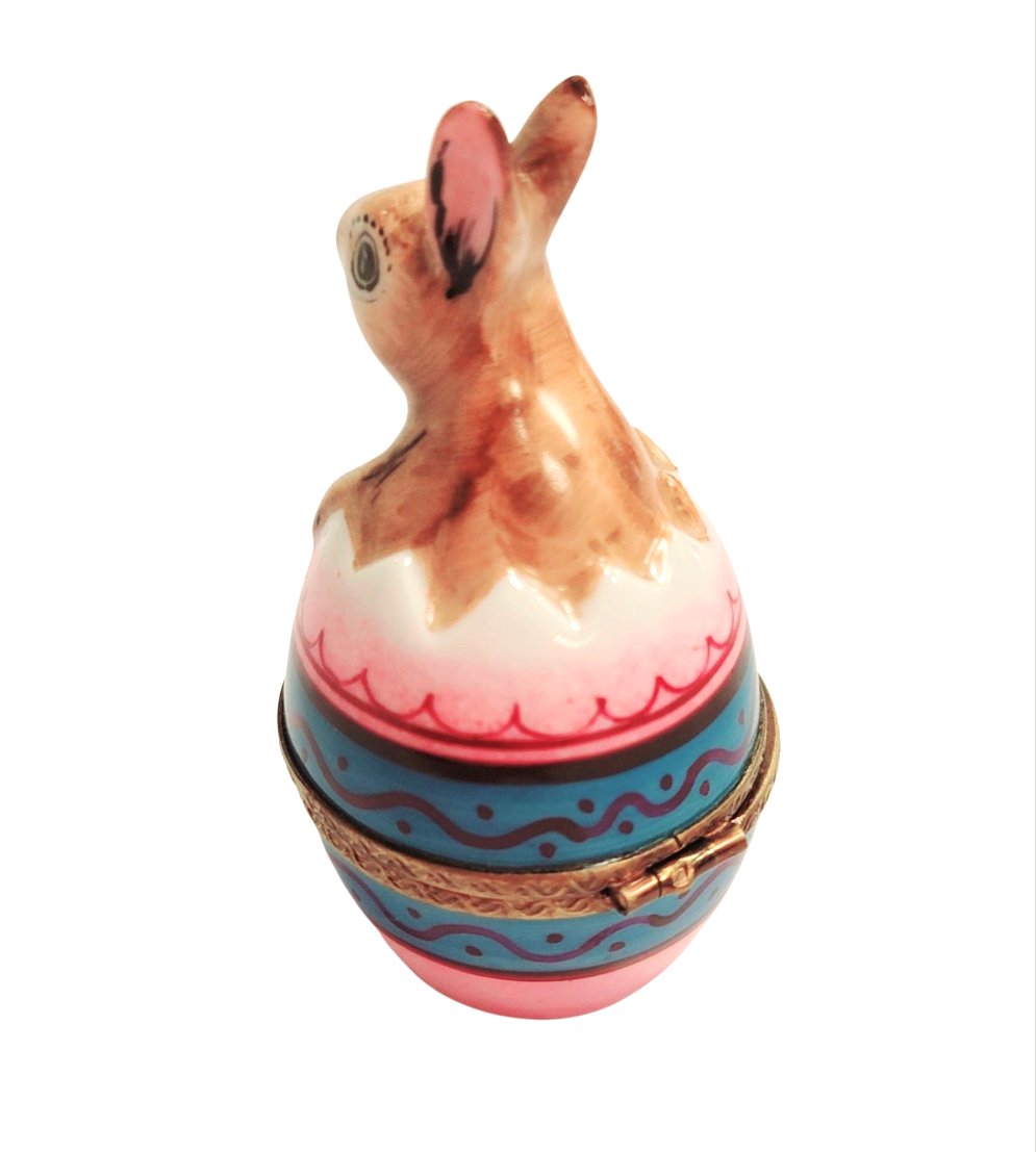 Fine French craftsmanship on the Easter Rabbit on Egg Limoges box, painted by hand