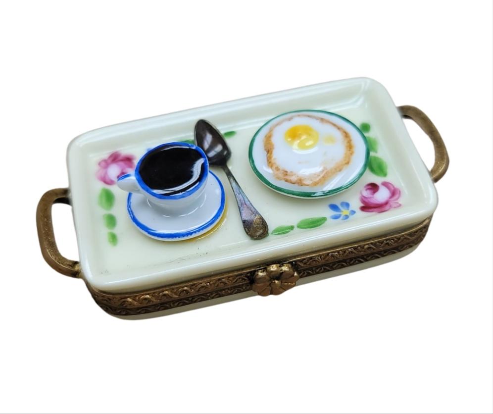Egg Coffee Tray Limoges Box Figurine, a hand-painted Limoges porcelain gift