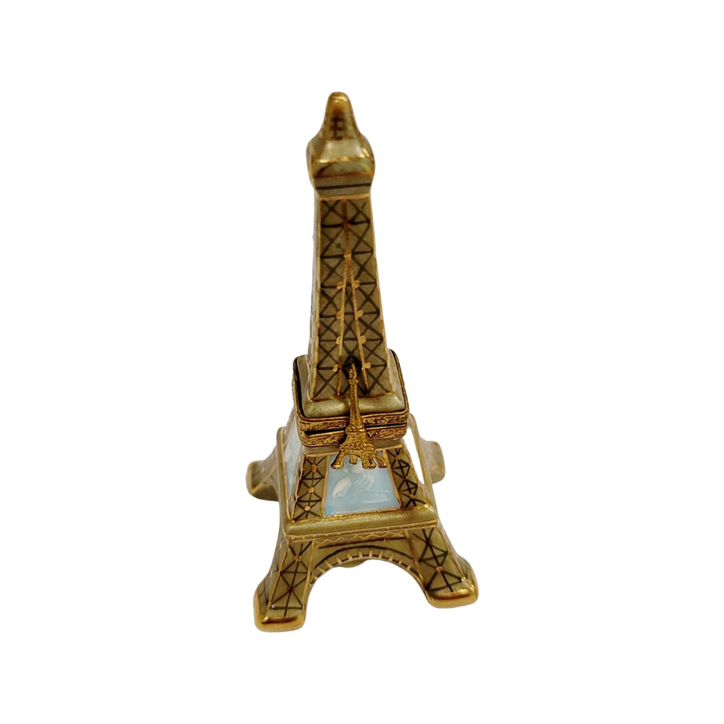 Eiffel Tower Gold Figurine Limoges Box, a hand-painted Limoges porcelain gift