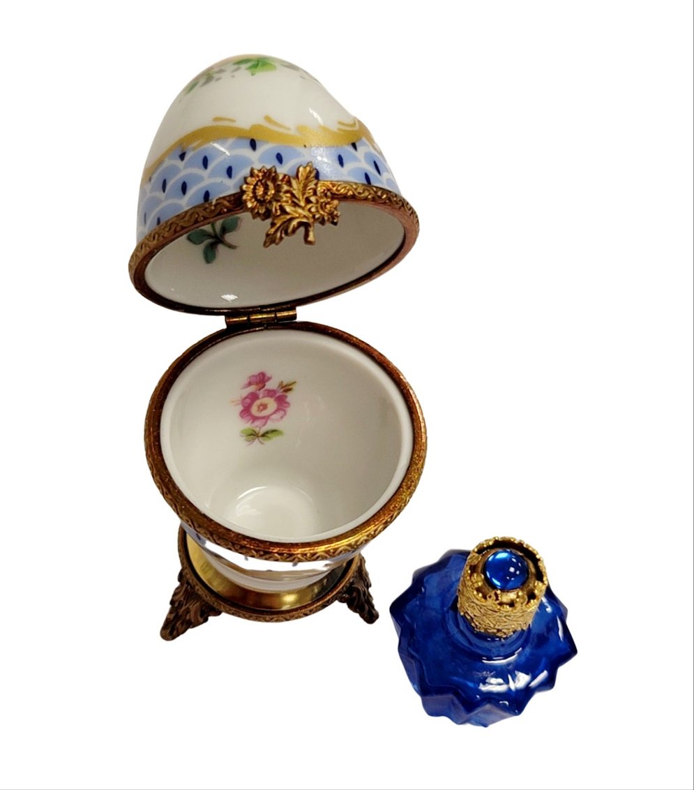 Egg W Perfume on Brass Limoges Box, a hand-painted Limoges porcelain gift