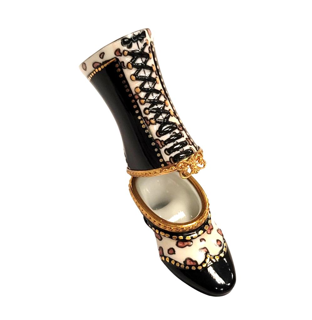 Black Ladys Boot Shoe Fashion Limoges Box Figurine, view 2