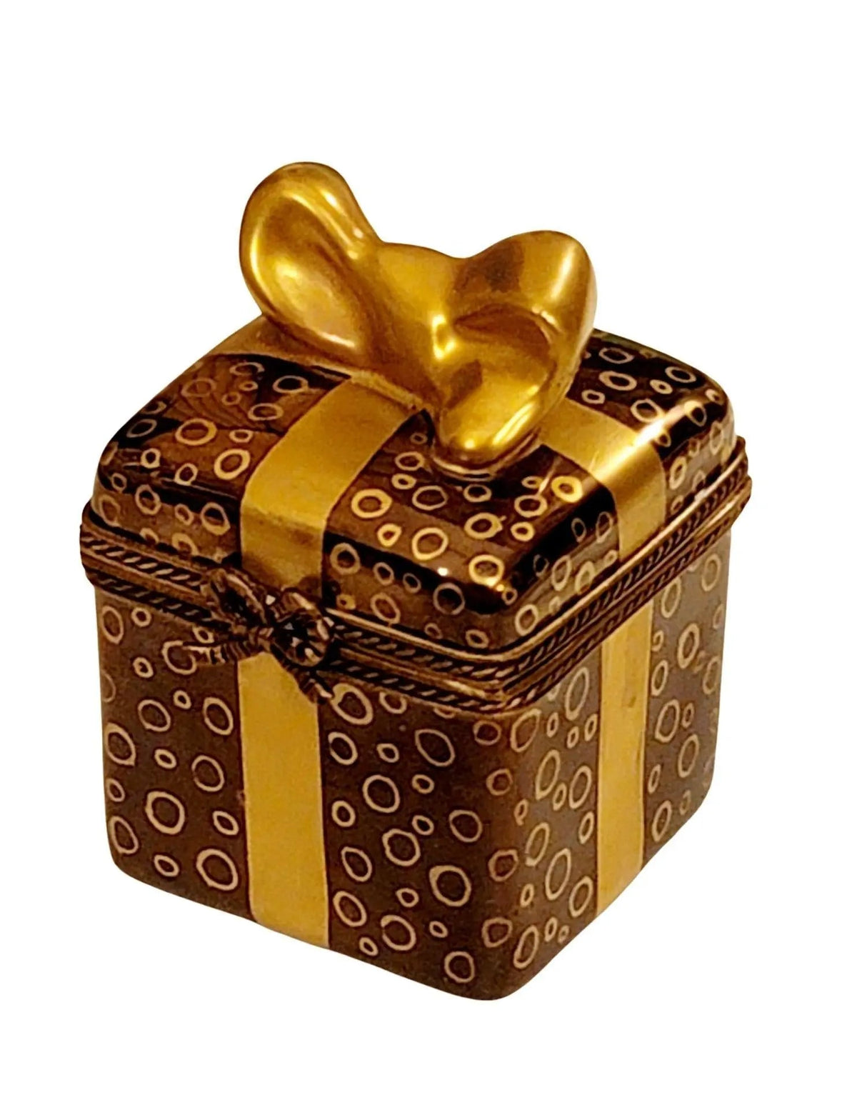 Artisan-painted Black Gold Present Limoges box from France, a cherished collectible