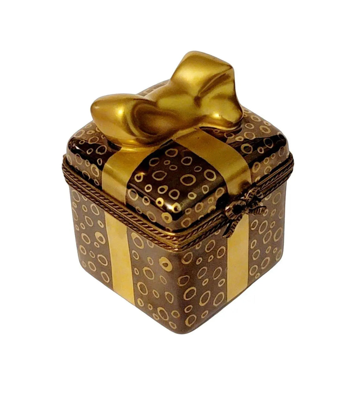 Treasured French collectible: Black Gold Present Limoges box, painted by hand