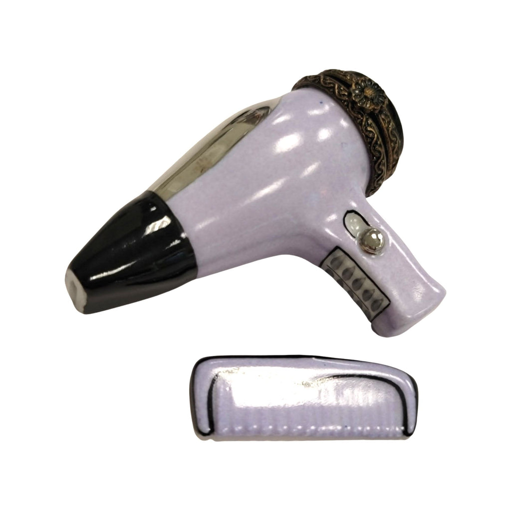 Blow Hair Dryer W Comb Limoges Box Figurine Gift Set, a hand-painted Limoges porcelain gift