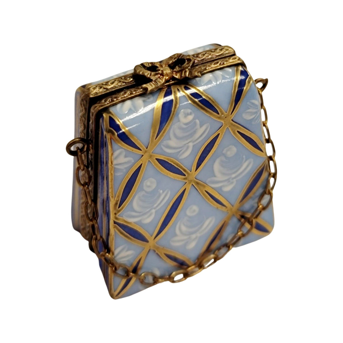 Blue Purse Limoges Box Figurine, a hand-painted Limoges porcelain gift