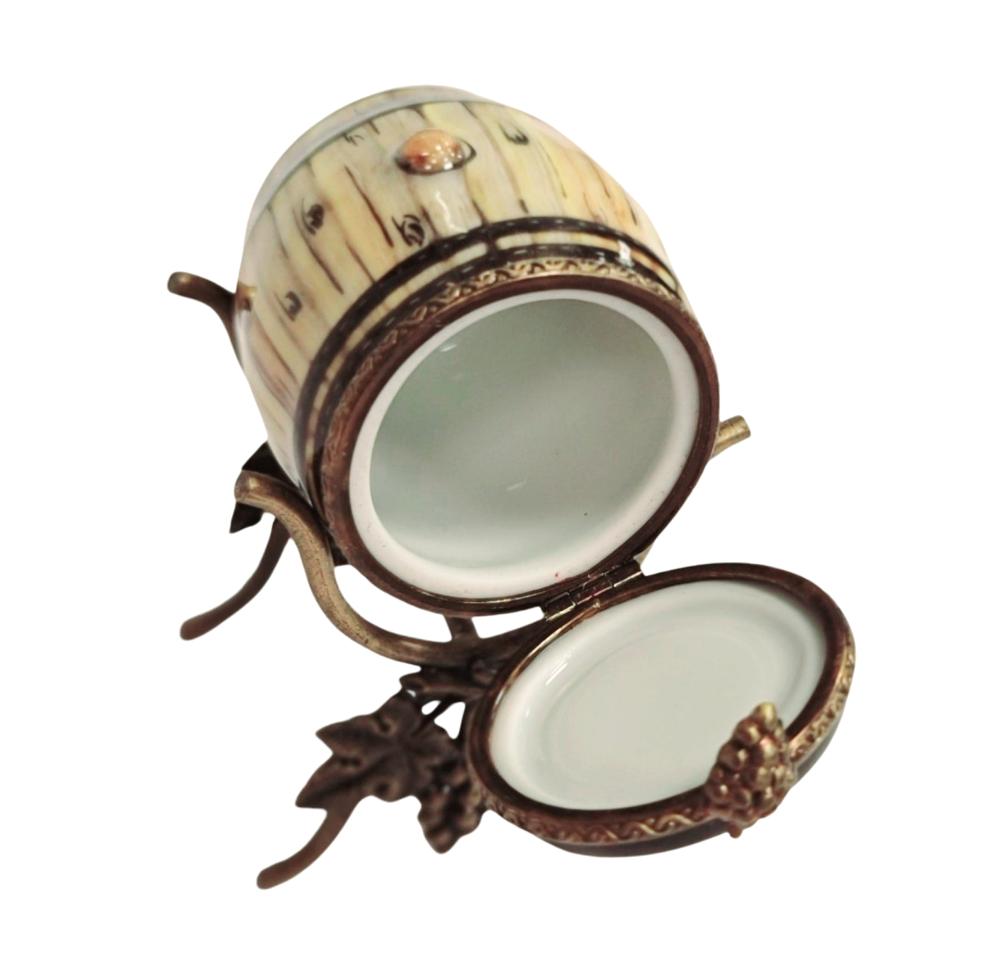 Wine Barrel on Brass Limoges Box Figurine, view 2