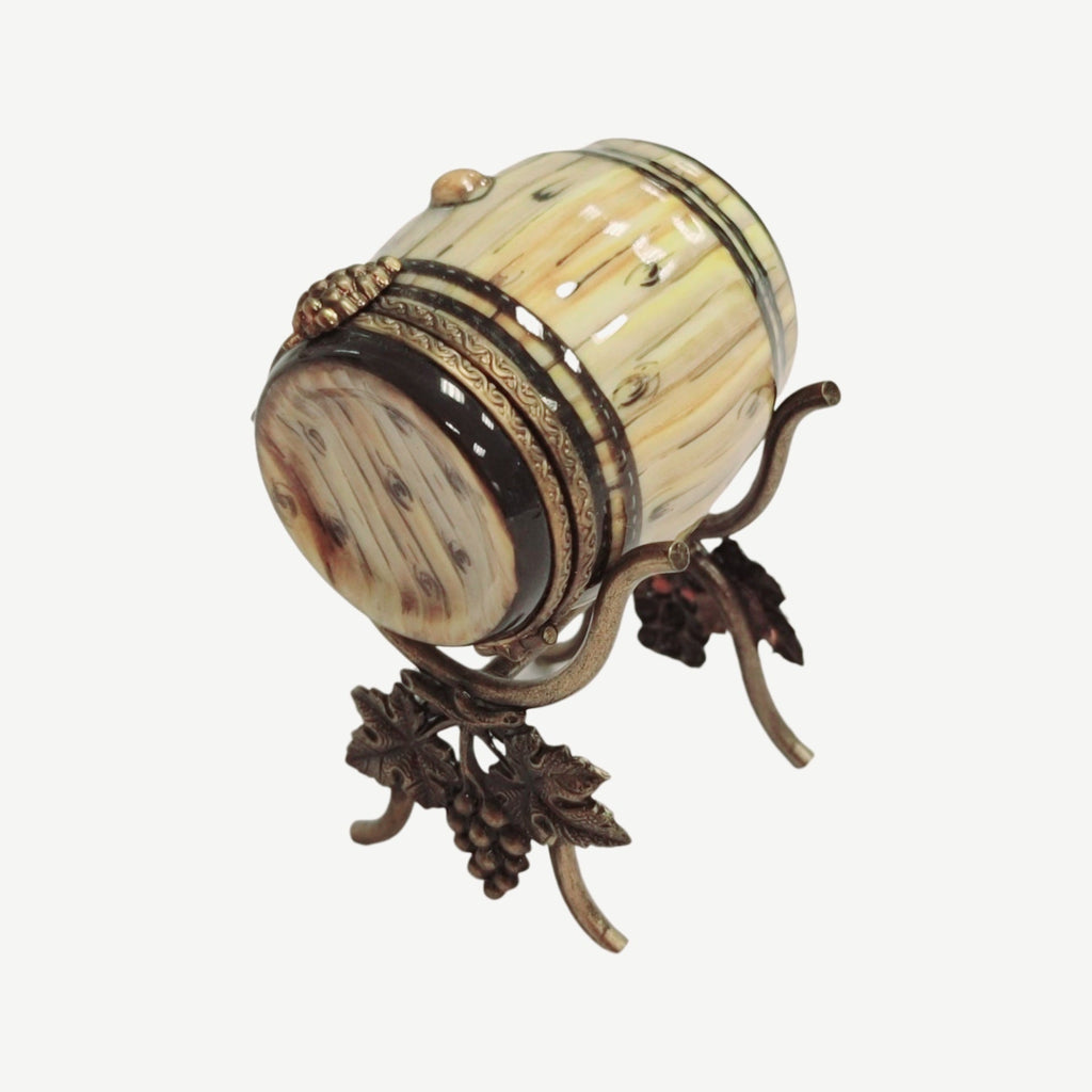 Wine Barrel on Brass Limoges Box Figurine, view 3