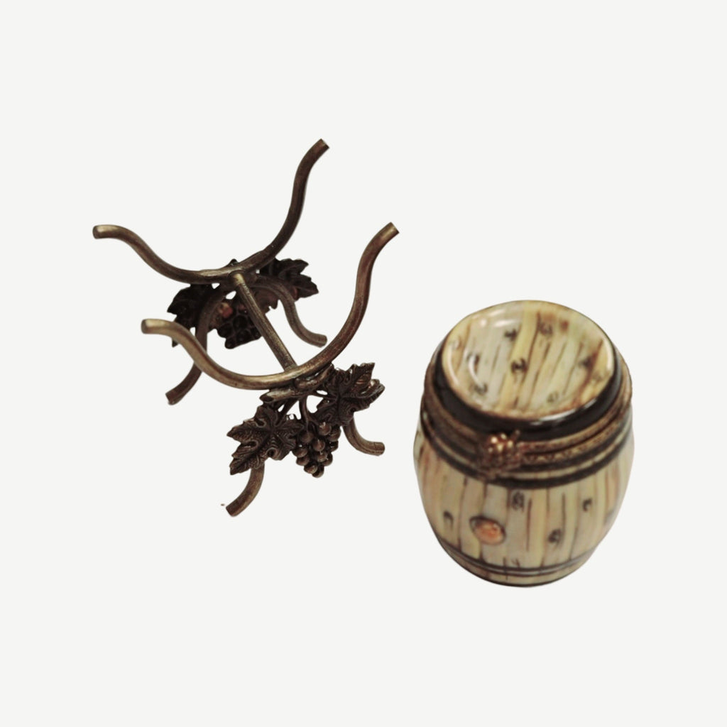 Wine Barrel on Brass Limoges Box Figurine, view 4