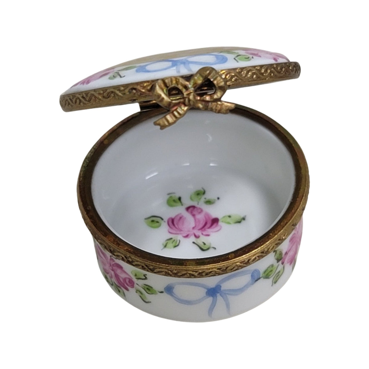 Elegant White Round Limoges Porcelain Box, view 2