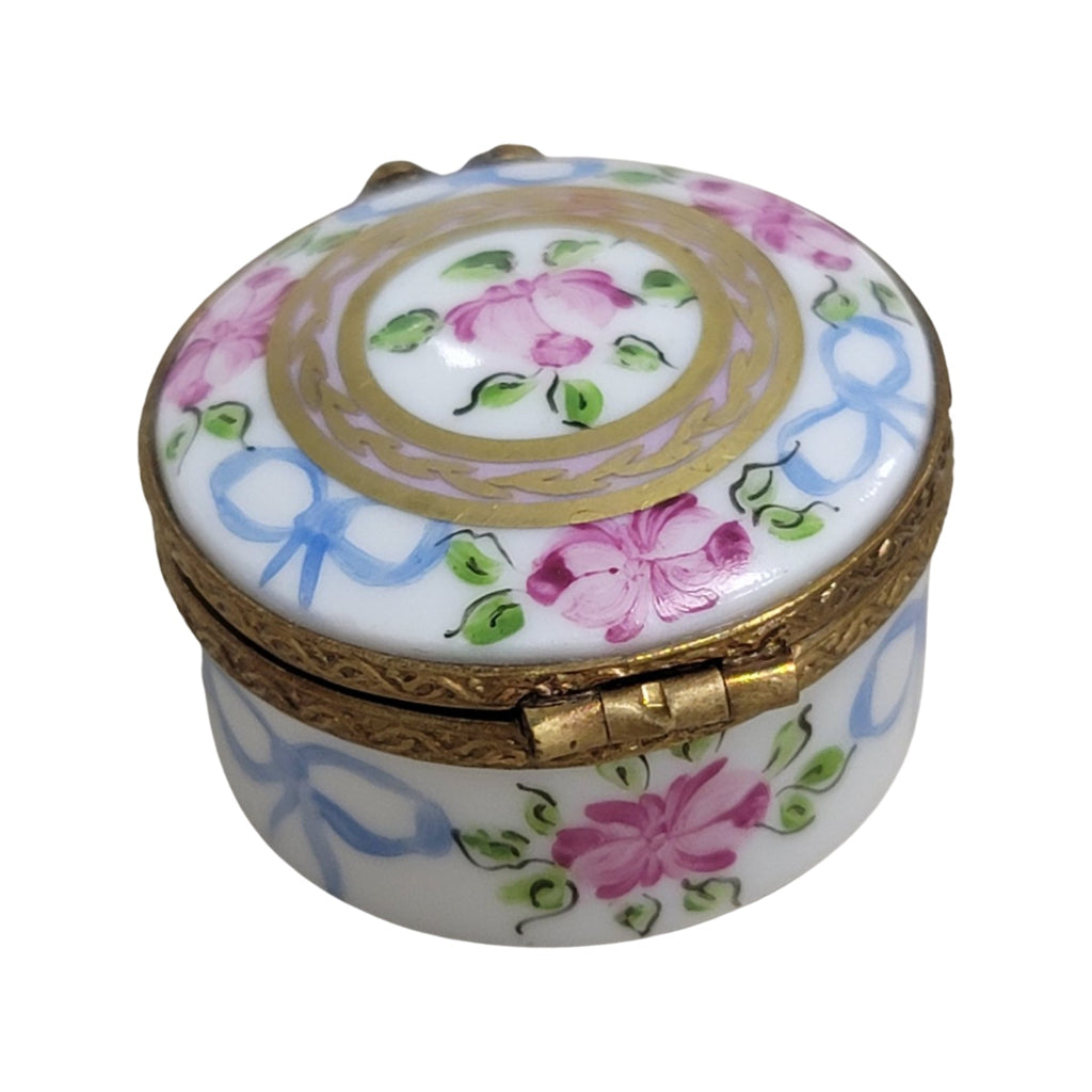 Elegant White Round Limoges Porcelain Box, view 3