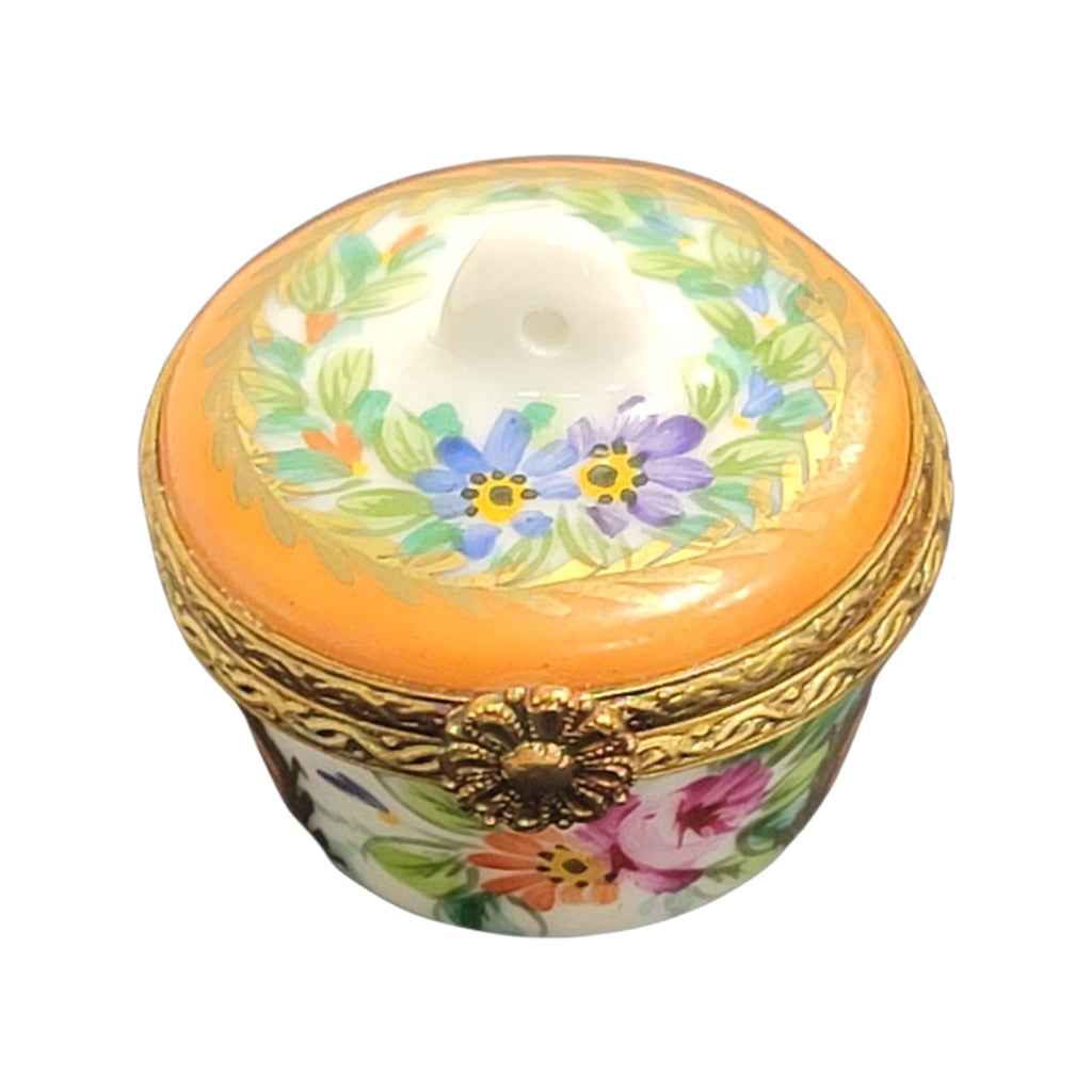 Orange Crown Top Limoges Porcelain Box Gift, a hand-painted Limoges porcelain gift