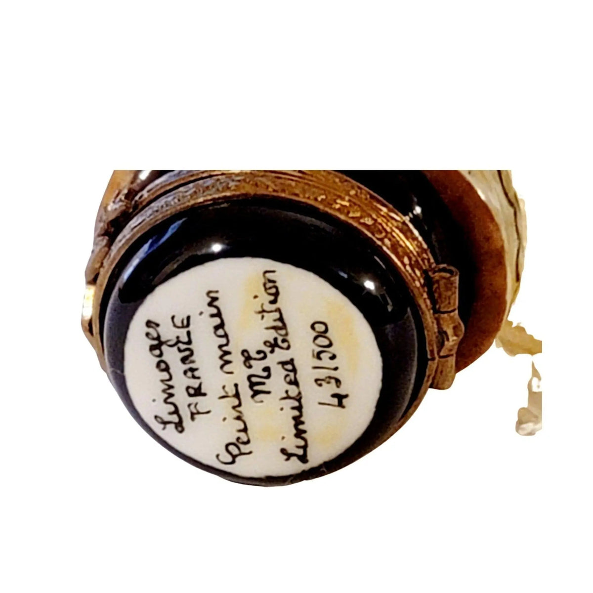 Painted details on the White Guard Military Helmet Hat Limoges box, French art in miniature