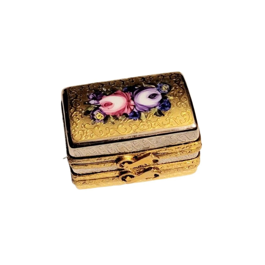 Gold Double Hinged Rectangle Traditional Limoges Porcelain Art Object, view 4