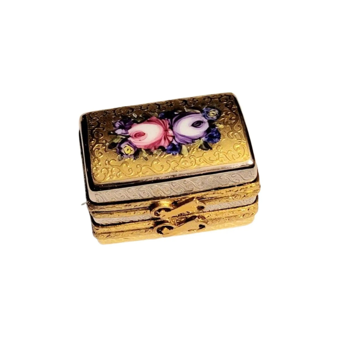 Gold Double Hinged Rectangle Traditional Limoges Porcelain Art Object, view 4