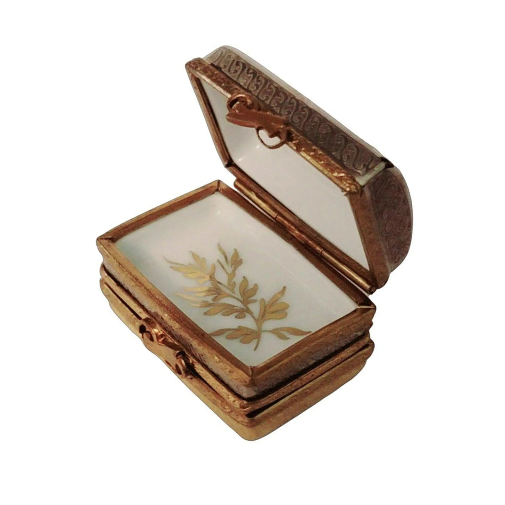 Gold Double Hinged Rectangle Traditional Limoges Porcelain Art Object, view 5