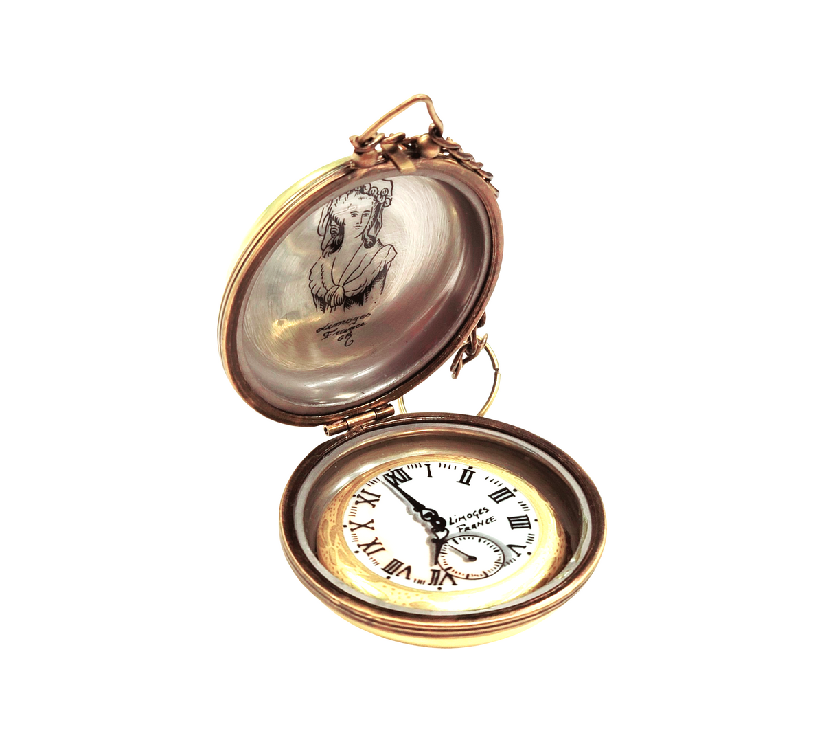The painter's artistry shows on this High End Gold Pocket Watch Limoges box