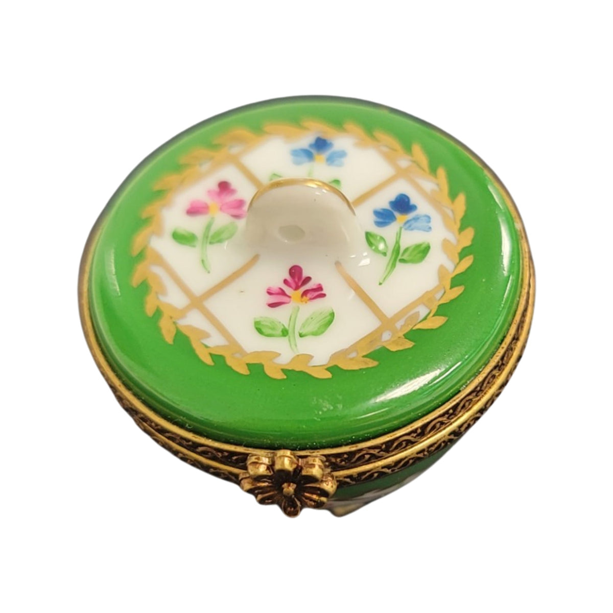 Green Crown Top Limoges Porcelain Box Limoges, view 2