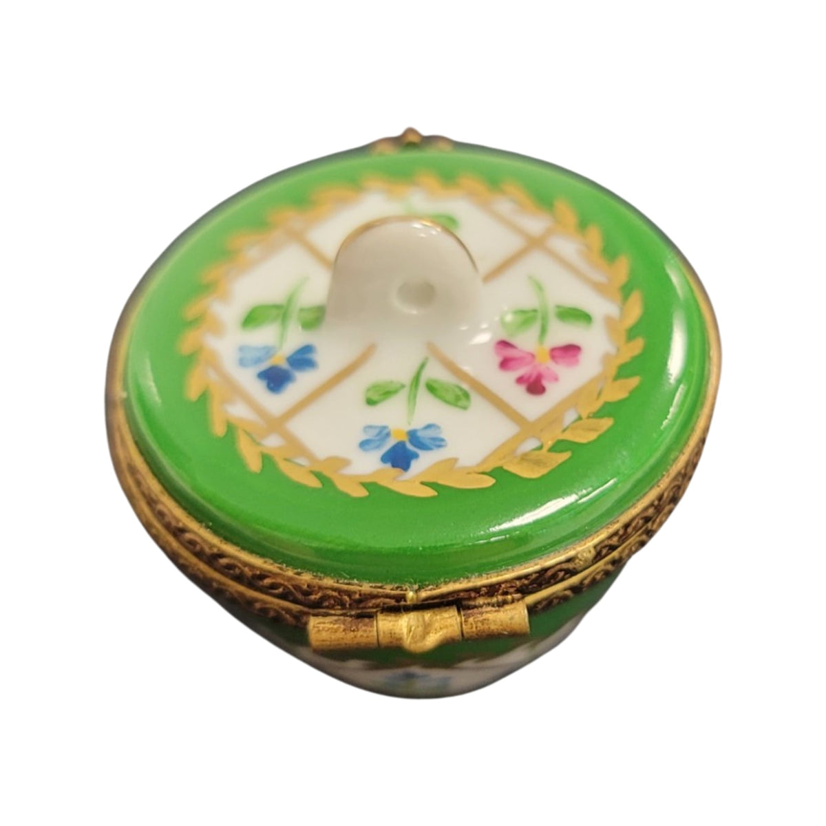 Green Crown Top Limoges Porcelain Box Limoges, view 3