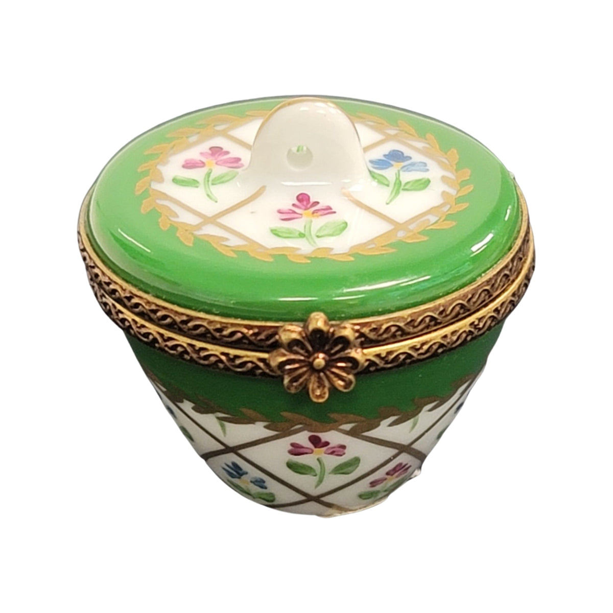 Green Crown Top Limoges Porcelain Box Limoges, a hand-painted Limoges porcelain gift