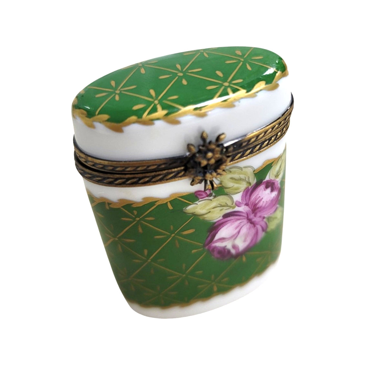 Green Oval Cylinder Limoges Porcelain Box, view 2