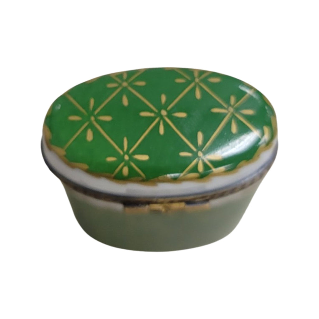 Green Oval Cylinder Limoges Porcelain Box, view 3