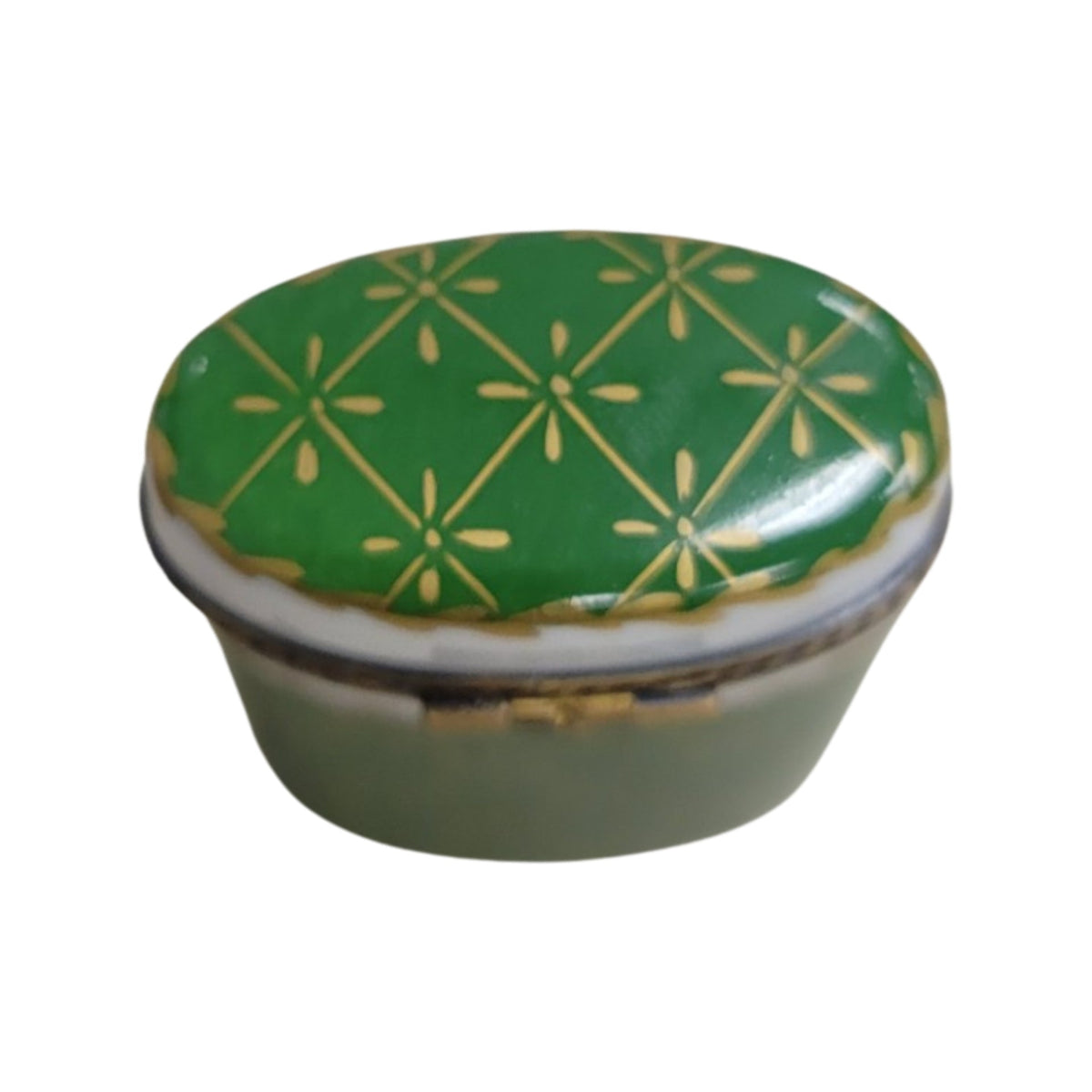 Green Oval Cylinder Limoges Porcelain Box, view 3