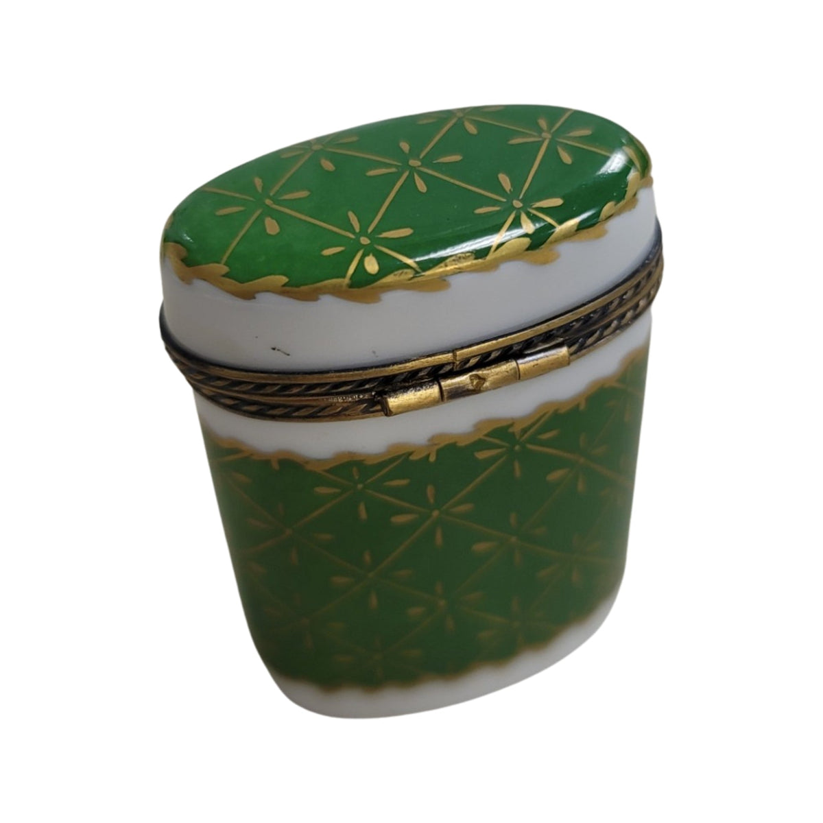Green Oval Cylinder Limoges Porcelain Box, view 4